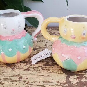 Johanna Parker Transpac Set Of 2 Easter Coffee Cup Mug Chick Bunny Spring Mugs